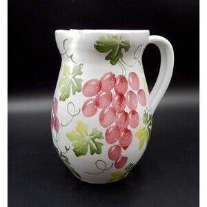 Pier 1 One Imports Hand-Painted Grapes Pottery Water Pitcher Italy Beverage Wine
